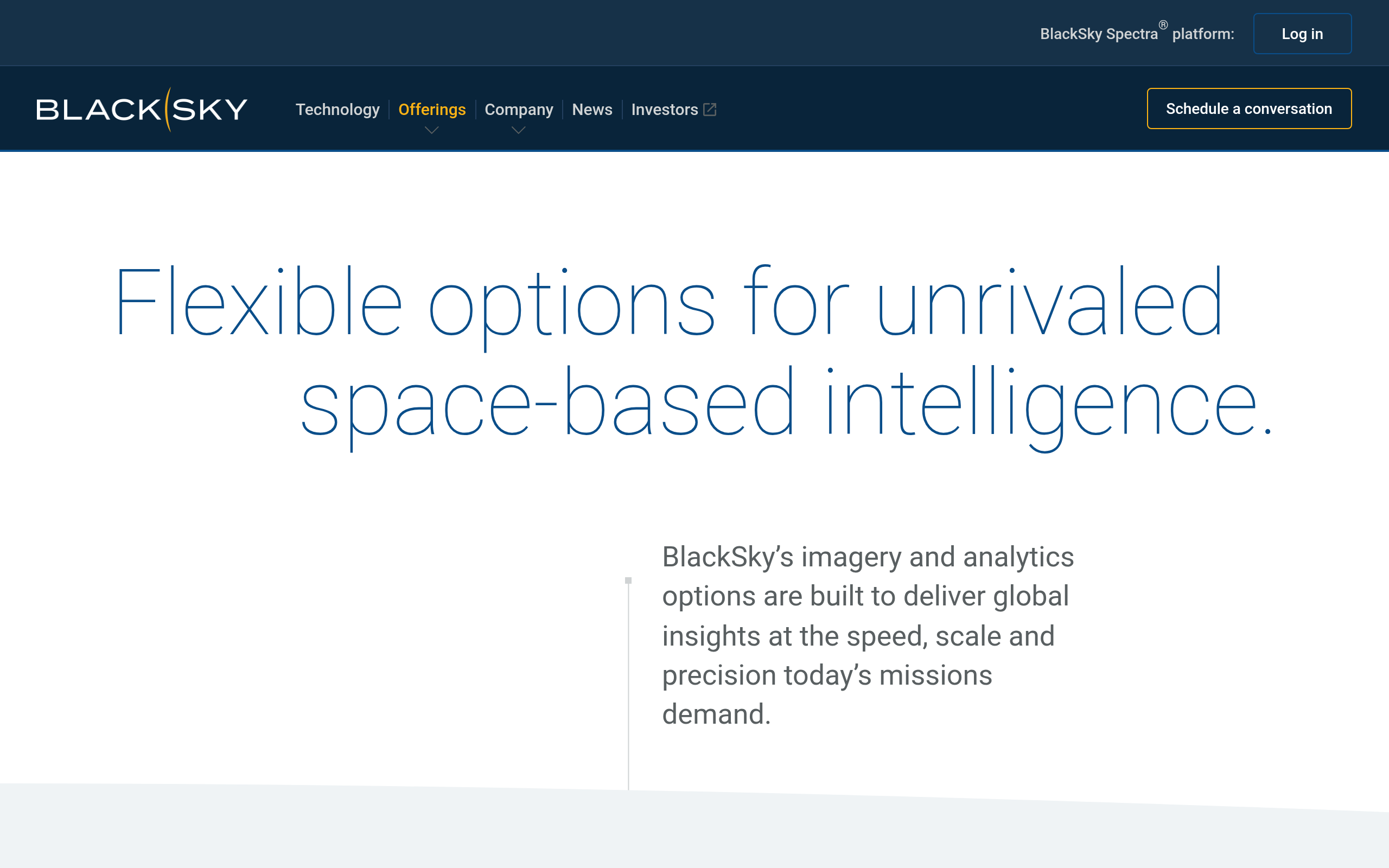 BlackSky offerings page with On-Demand and Assured subscription tiers for satellite imagery