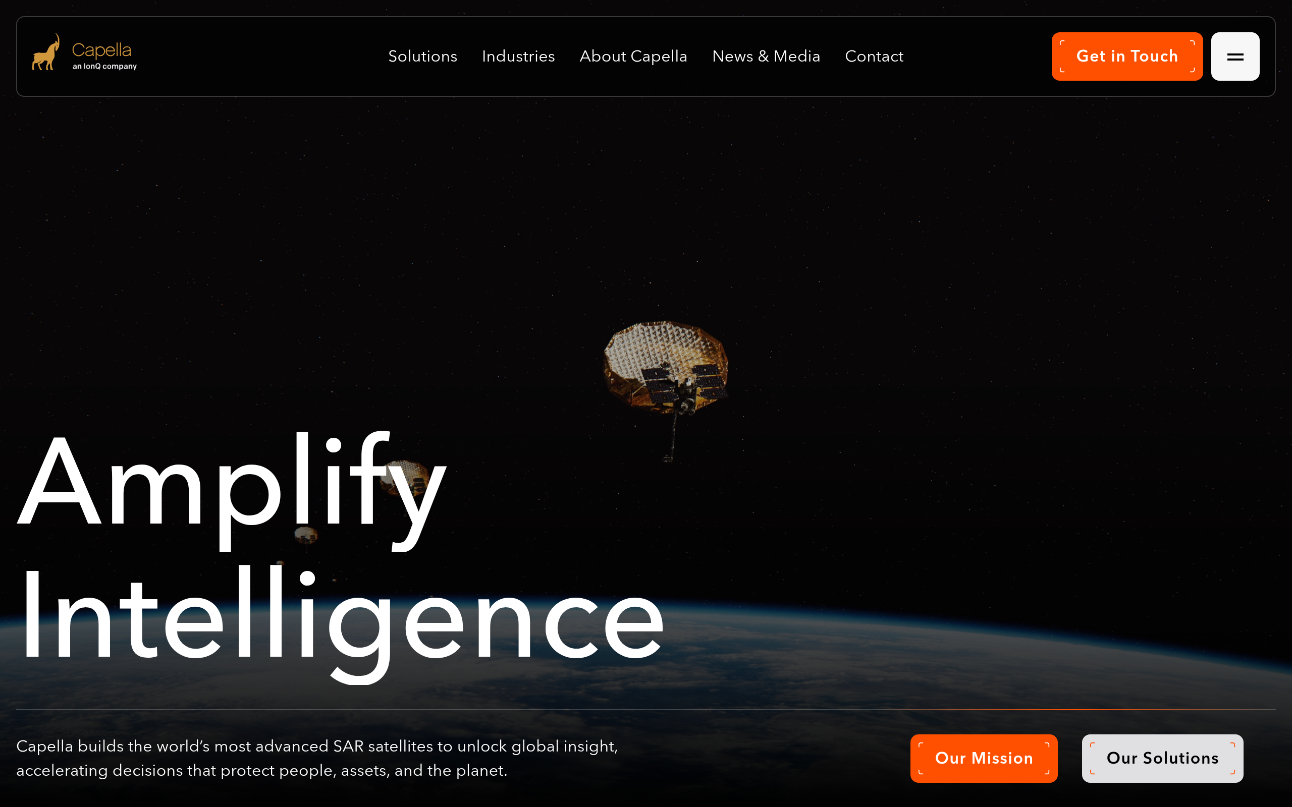 Capella Space homepage showing its SAR satellite and Amplify Intelligence mission