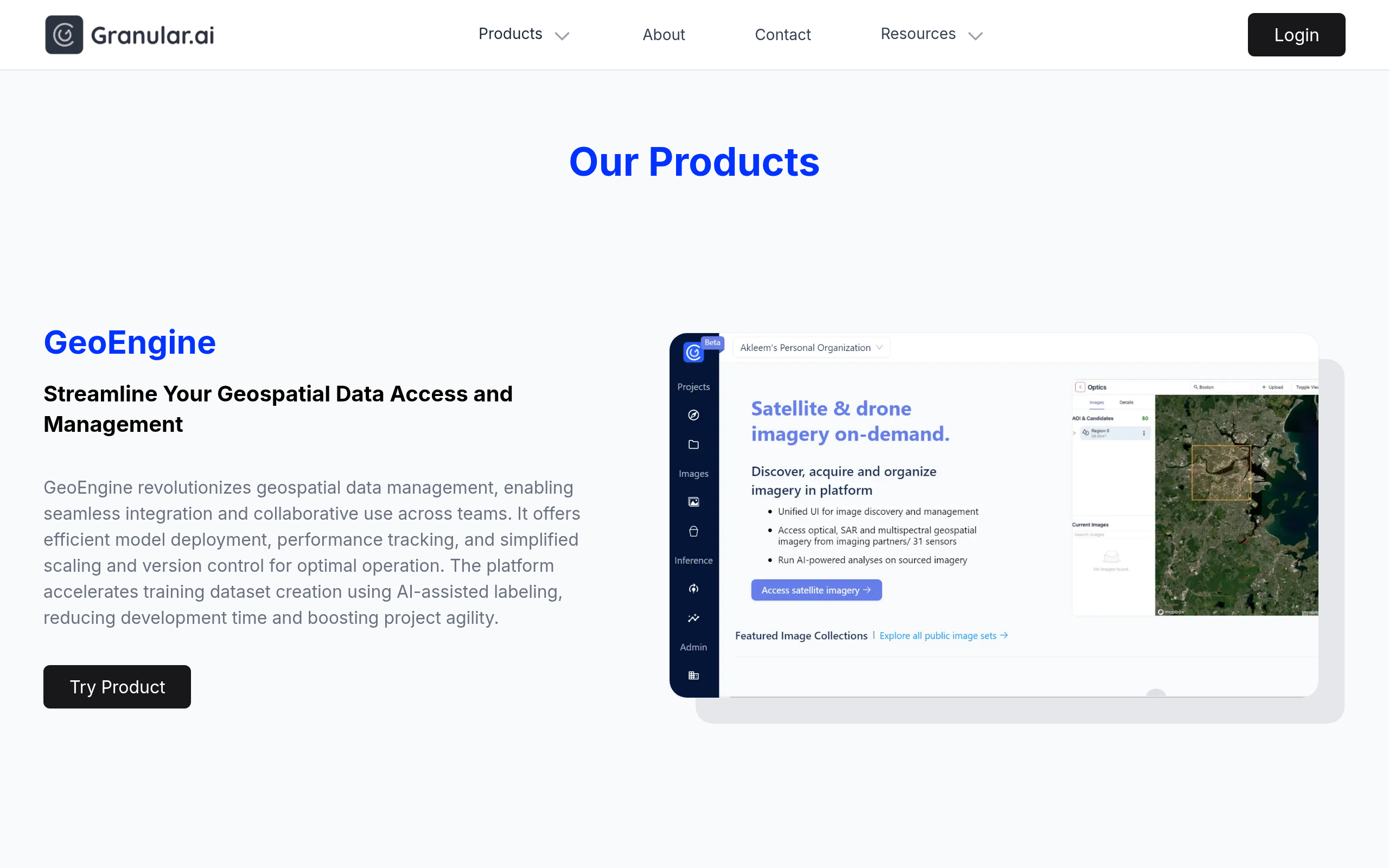 Granular.ai GeoEngine platform for satellite and drone imagery management