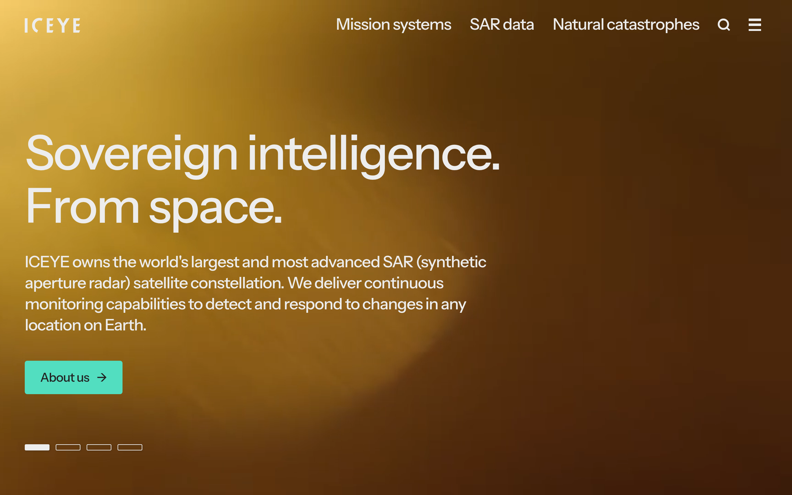 ICEYE homepage showing its SAR satellite constellation for sovereign intelligence from space