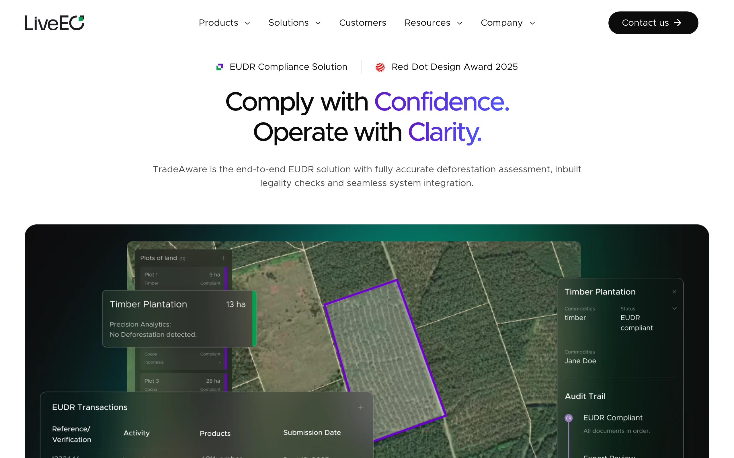 LiveEO TradeAware EUDR deforestation compliance platform with plot-level analytics