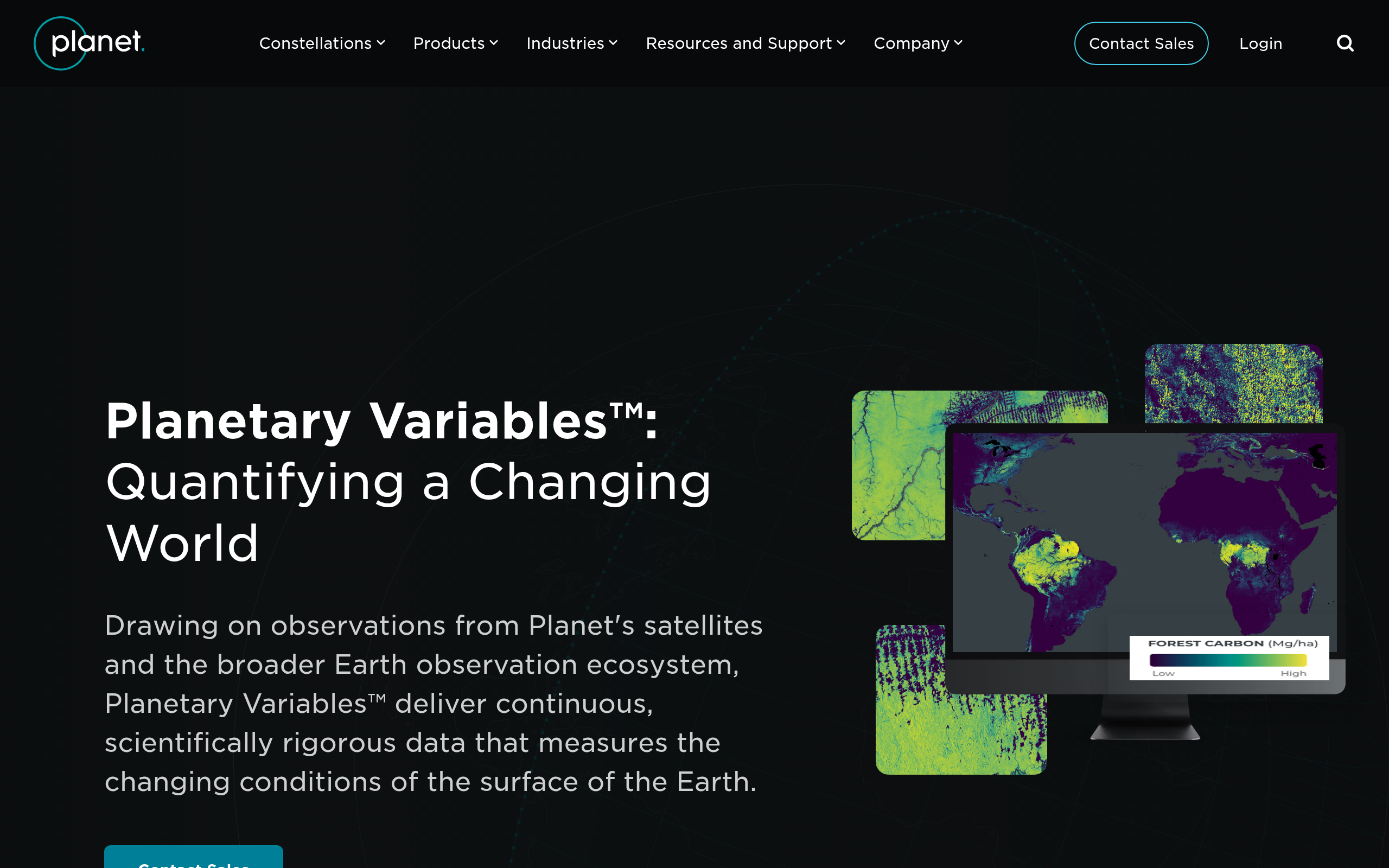 Planet Labs Planetary Variables analytics products including soil water content and forest carbon