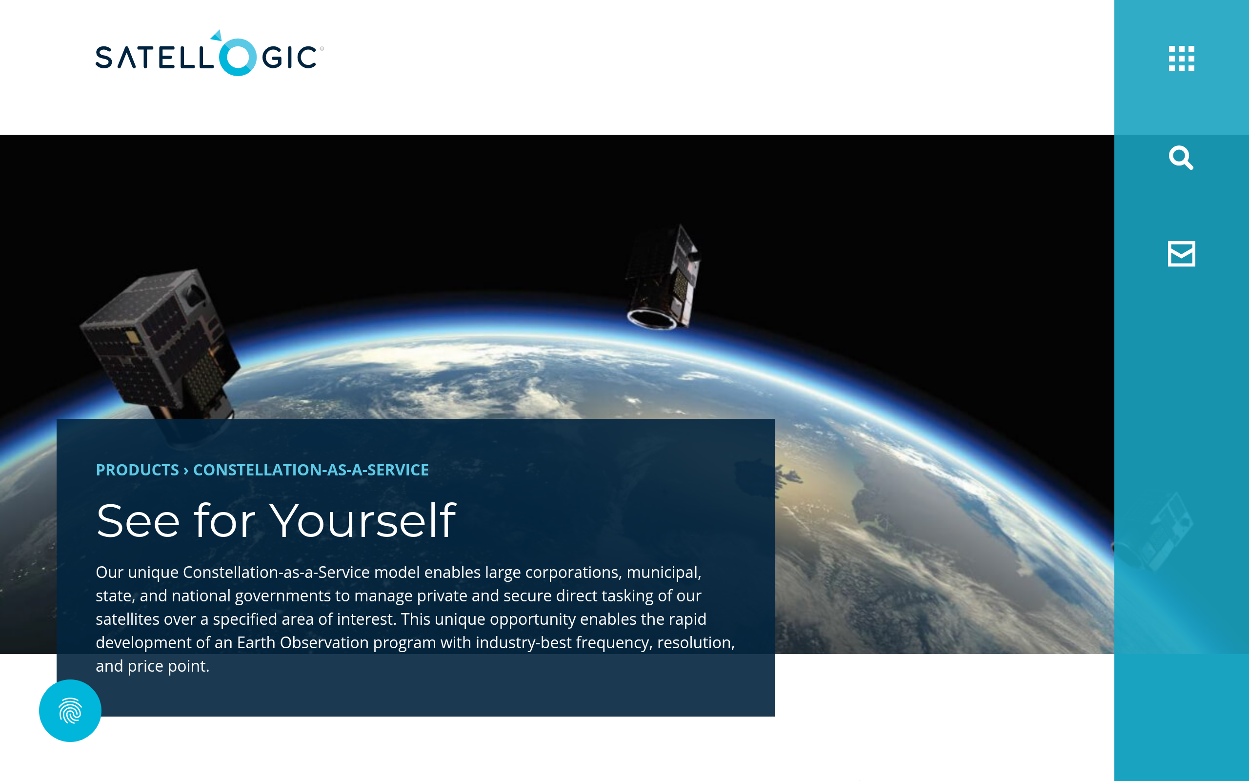 Satellogic Constellation-as-a-Service page, offering private satellite tasking for governments and enterprises