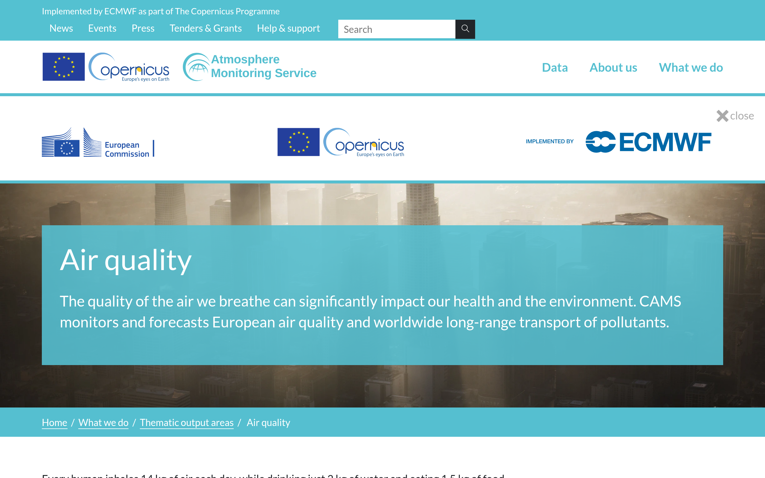 Copernicus Atmosphere Monitoring Service air quality monitoring and forecasting service